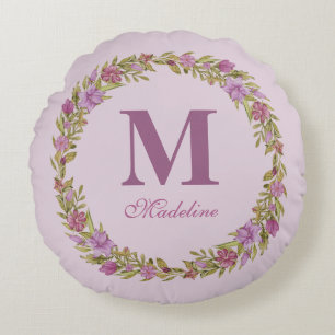 Coussins Ronds Pomme Floral Wreath Monogramme Girls Nursery