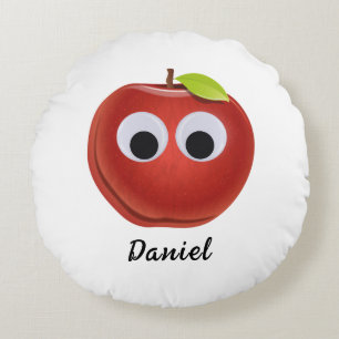Coussins Ronds Pomme rouge drôle avec yeux de googly