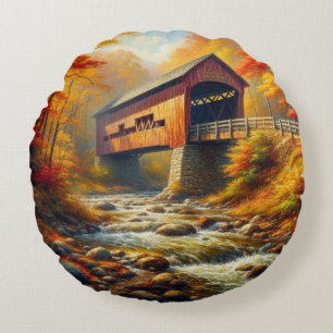 Coussins Ronds pont couvert d'automne classique