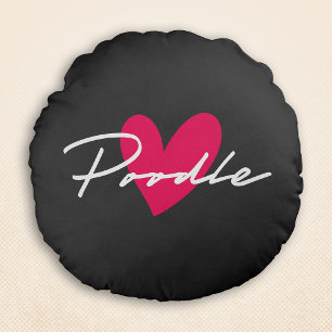 Coussins Ronds Poodle Chic & Fancy Script Gris avec / Coeur rose