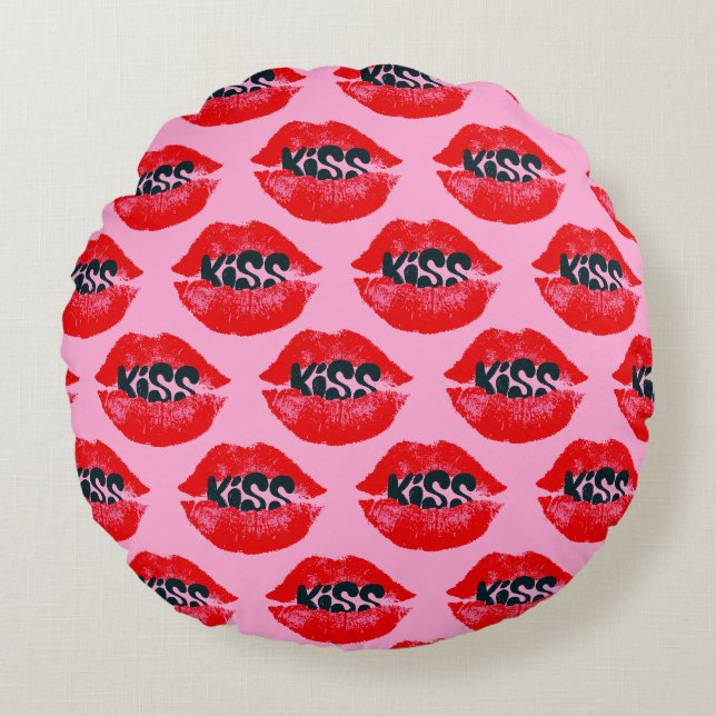 Coussins Ronds Pop Art Kiss Lips Répéter (Devant)