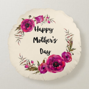 Coussins Ronds Poppies roses Fleur Wreath Meilleure maman dans le