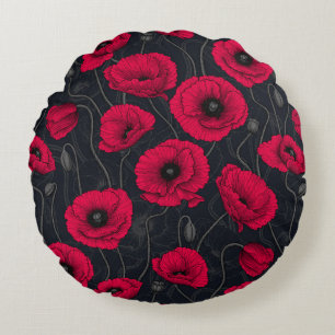 Coussins Ronds Poppies rouges