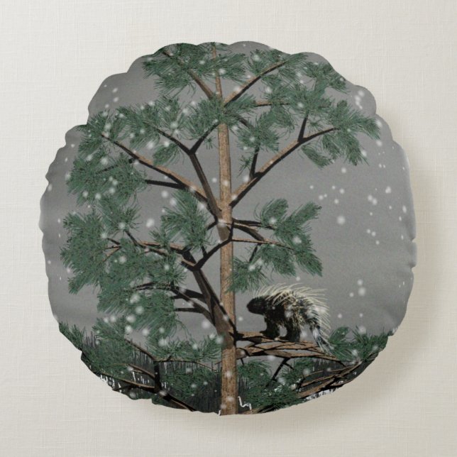 Coussins Ronds Porcupine Dans Un Pin (Devant)