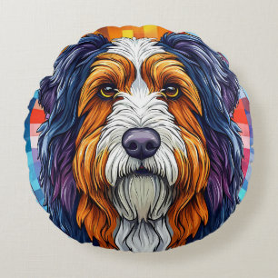 Coussins Ronds Portrait Artistique Coloré d'un Chien