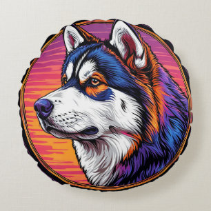 Coussins Ronds Portrait de chien avec fond inspiré de la mosaïque
