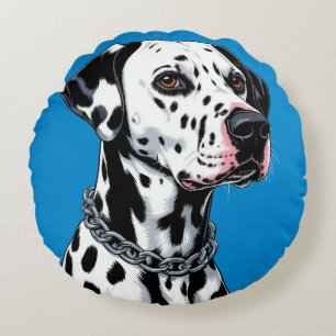 Coussins Ronds Portrait de chien dalmate sur fond bleu