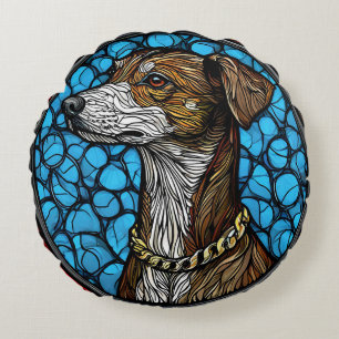 Coussins Ronds Portrait de chien en verre coloré artistique