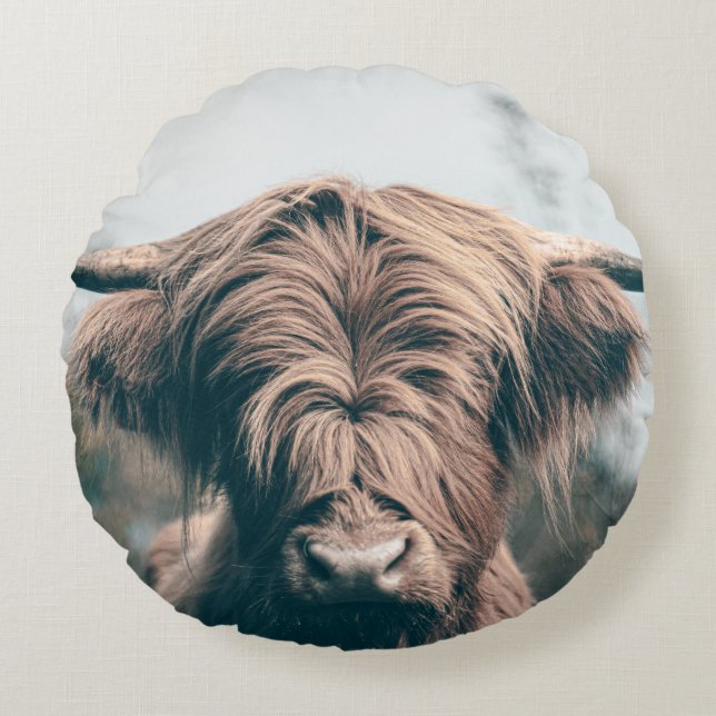 Coussins Ronds Portrait de vache Highland (Devant)