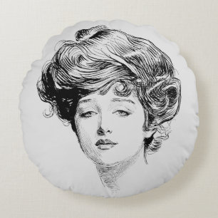 Coussins Ronds Portrait d'une fille de Gibson, 1900