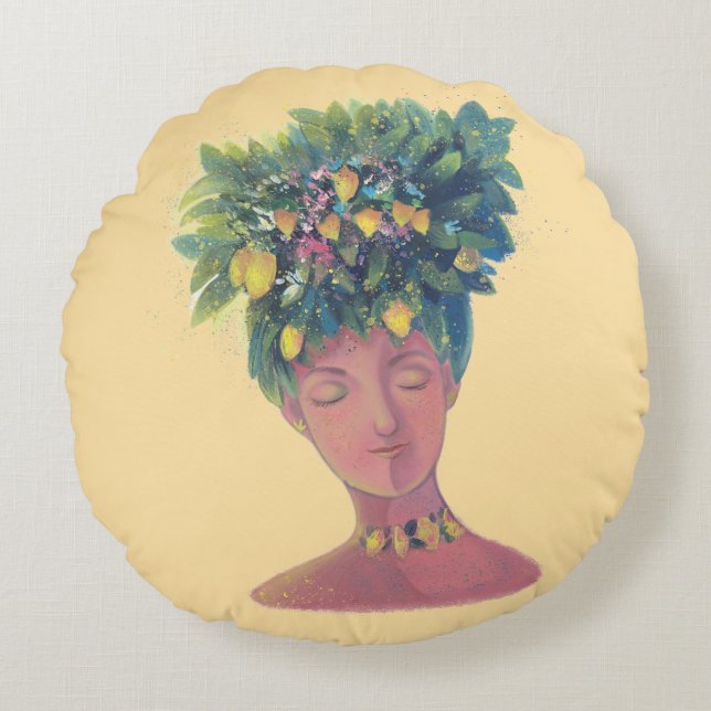 Coussins Ronds portrait femme mignon (Devant)