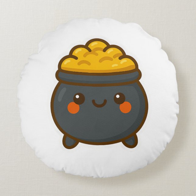 Coussins Ronds Pot d'or Kawaii (Devant)