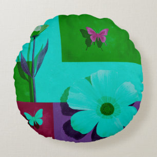 Coussins Ronds Pouf Rond de Jardin Floral Sarcelle Moderne