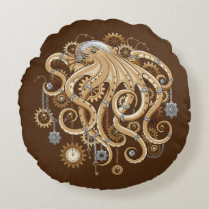 Coussins Ronds Poulpe Steampunk Rétro Fantastique Mécanique