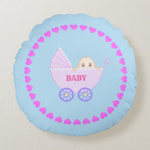 Coussins Ronds Poussette bébé & coeurs