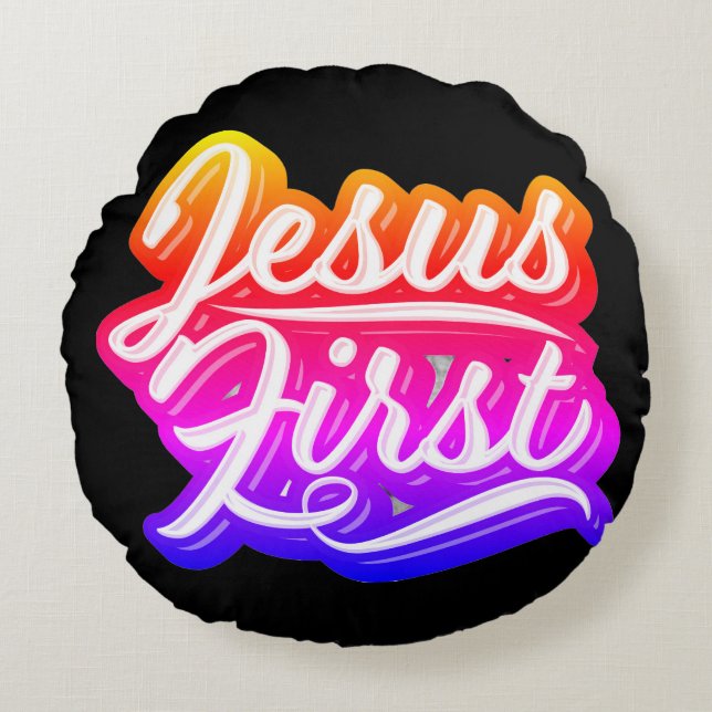 Coussins Ronds Première couleur vive de Jésus (Devant)