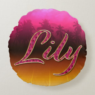 Coussins Ronds Prénom de Lily Prénom de Golden Pink Oreillers