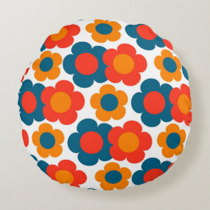 Coussins Ronds Preppy Blue Orange Hippie Motif