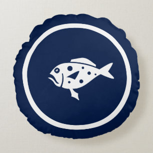 Coussins Ronds Presque bleu marine FISH nautique