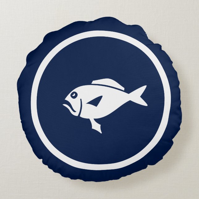 Coussins Ronds Presque marine bleu FISH nautique (Dos)