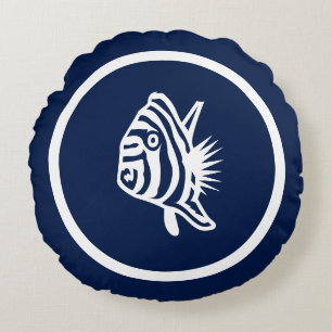 Coussins Ronds Presque marine bleu poisson tropical nautique