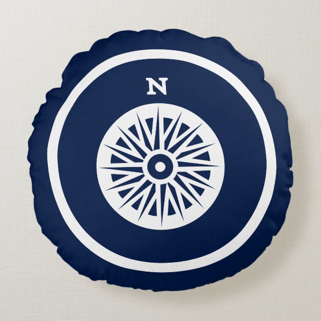 Coussins Ronds Presque Marine bleu Sailboat Seahorses nautiques (Devant)