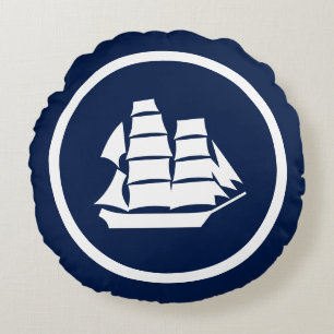 Coussins Ronds Presque Marine bleu Sailboat Seahorses nautiques