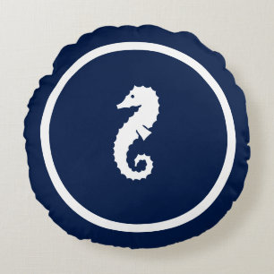 Coussins Ronds Presque Marine bleu Seahorses conception nautique