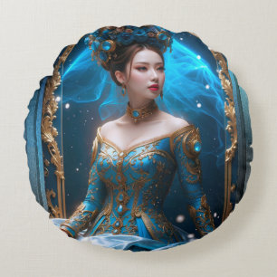 Coussins Ronds Princesse Du Rose Bleu Art IA par Xzendor7