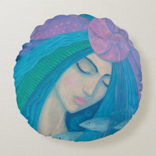 Coussins Ronds Princesse Sirène, Imaginaire sous-marin, Bleu rose