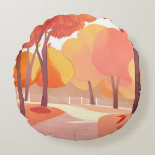Coussins Ronds Promenade d'automne   Aquarelle abstraite