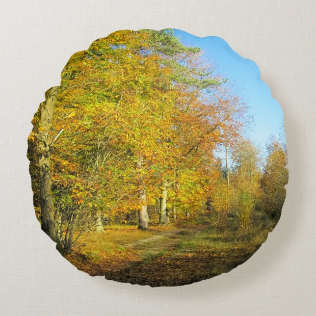 Coussins Ronds Promenade d'automne ensoleillée - Personnalisée (Devant)