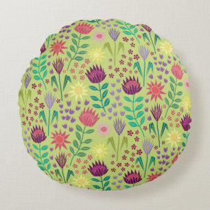 Coussins Ronds Protea Floral Block Imprimer Millefleur vert pâle