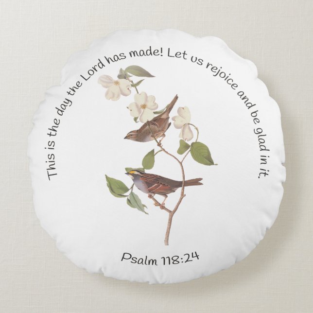 Coussins Ronds Psaume 118:24 Bible Verse et Sparrow Pair (Devant)