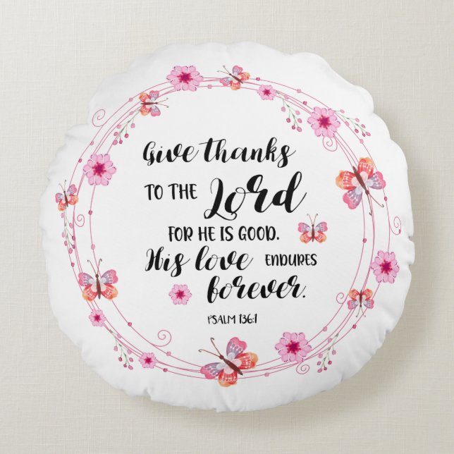 Coussins Ronds Psaumes Bible Verse Christian Cherry Blossoms rose (Devant)