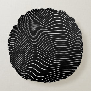 Coussins Ronds Psychedelic Wavy : Arrière - plan noir blanc
