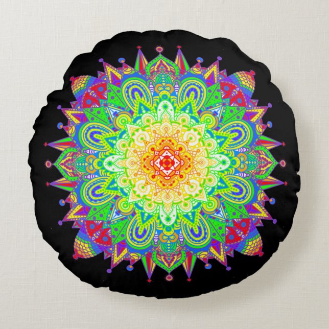 Coussins Ronds Psychedelic Zen Mandala Art Abstrait (Devant)