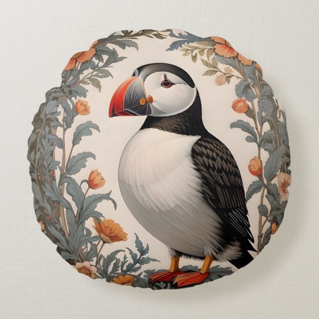 Coussins Ronds Puffin Atlantique William Morris Inspiré Floral (Devant)