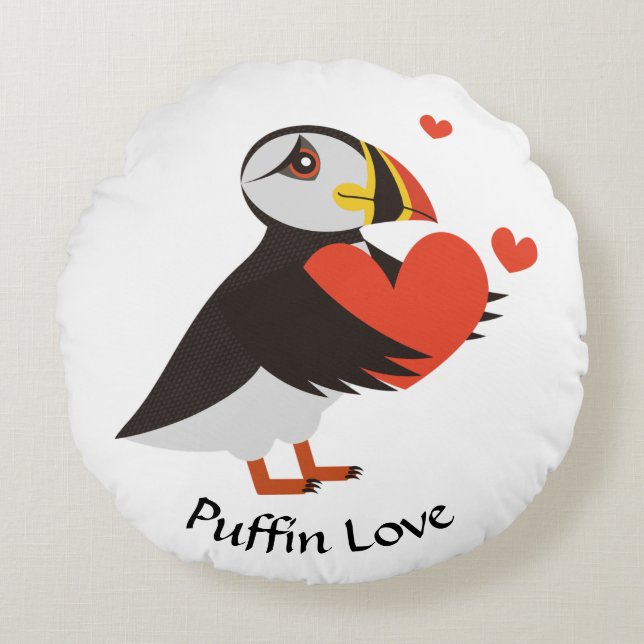 Coussins Ronds Puffin Love Red Hearts (Devant)