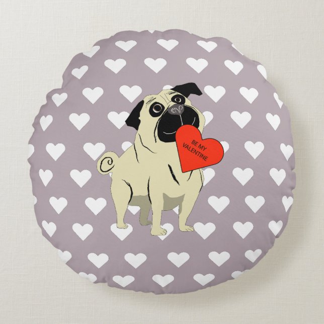 Coussins Ronds Pug be my Valentine (Devant)