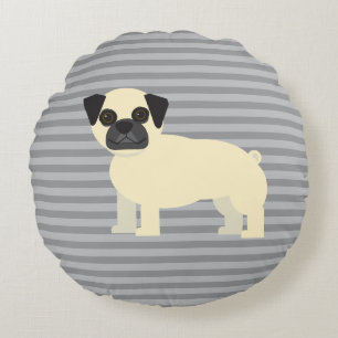 Coussins Ronds Pug Gris Ligné