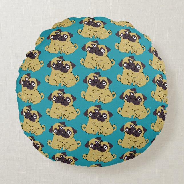 Coussins Ronds Pug hug Blue, (Devant)