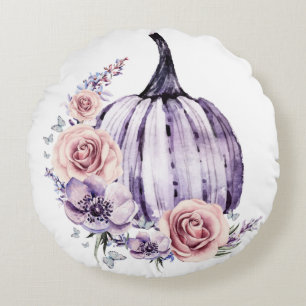 Coussins Ronds Purple citrouille mignon fleurs automne fleurs d'a