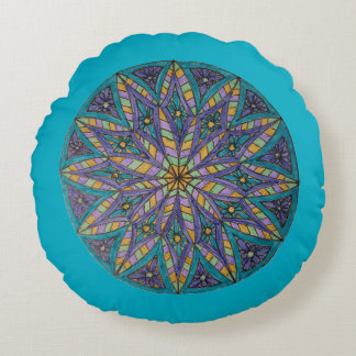 Coussins Ronds Purple/Teal Starburst Mandala Round Throw Pillow