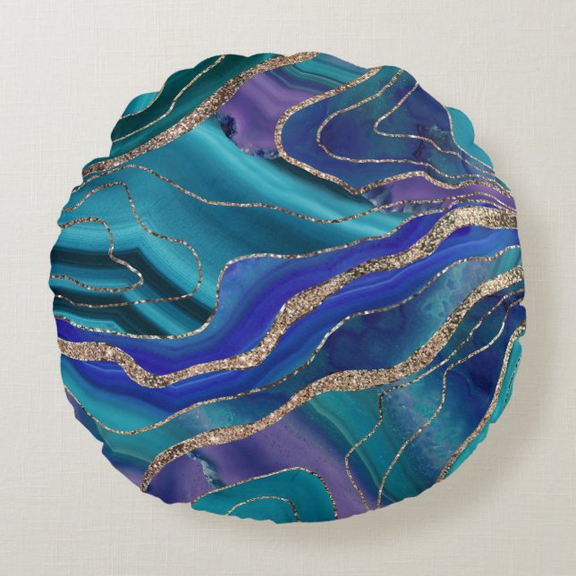 Coussins Ronds Purple Turquoise Galaxy Nebula Agate No. 1 Parties (Devant)