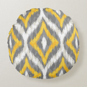 Coussins Ronds Quatrefoil Ikat Motif En Gris Et Jaune