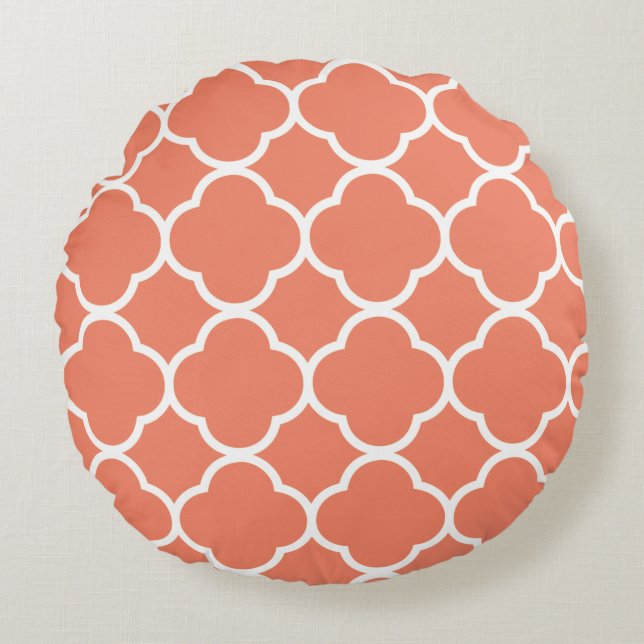 Coussins Ronds Quatrefoil Motif Saumon rose orange automne automn (Devant)
