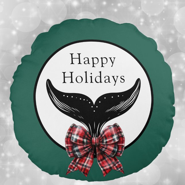 Coussins Ronds Queue de baleines et cabot plaid Noir blanc Noël (Créateur téléchargé)