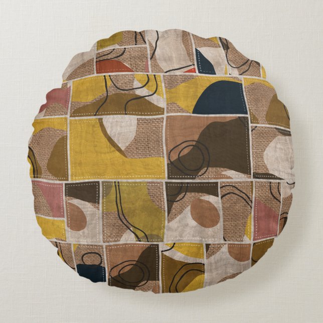 Coussins Ronds Quilt collage en patchwork : impression mixte. (Devant)
