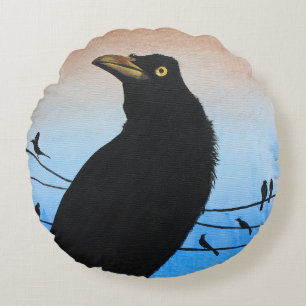 Coussins Ronds Quiscale Austin Texas Oiseau Aviaire Peinture de l